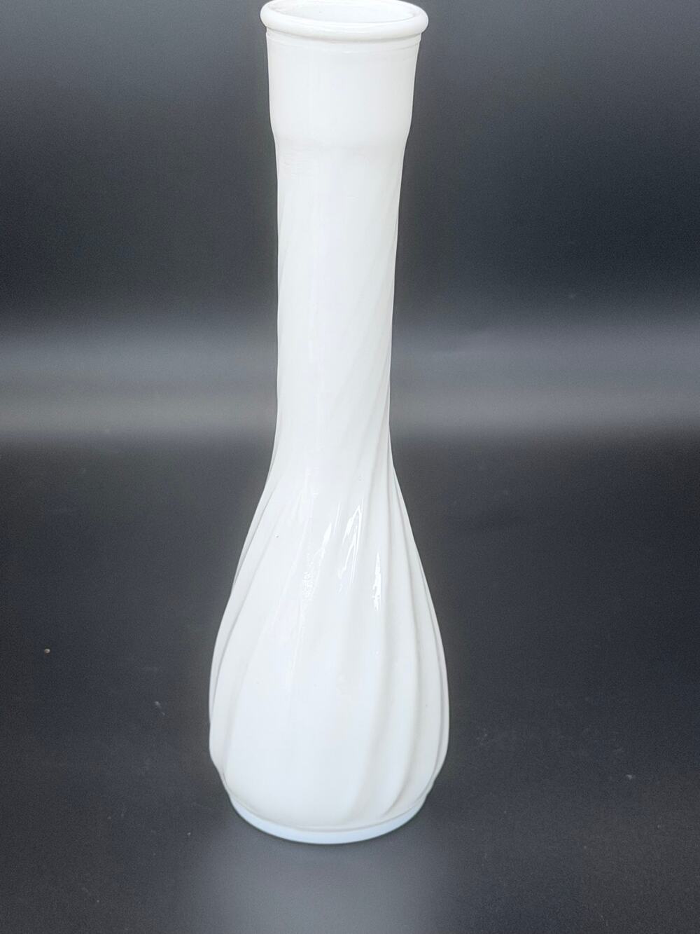 Vintage Hoosier Glass 4094 White Milk Glass Swirl Ribbed Bud Vase 9"